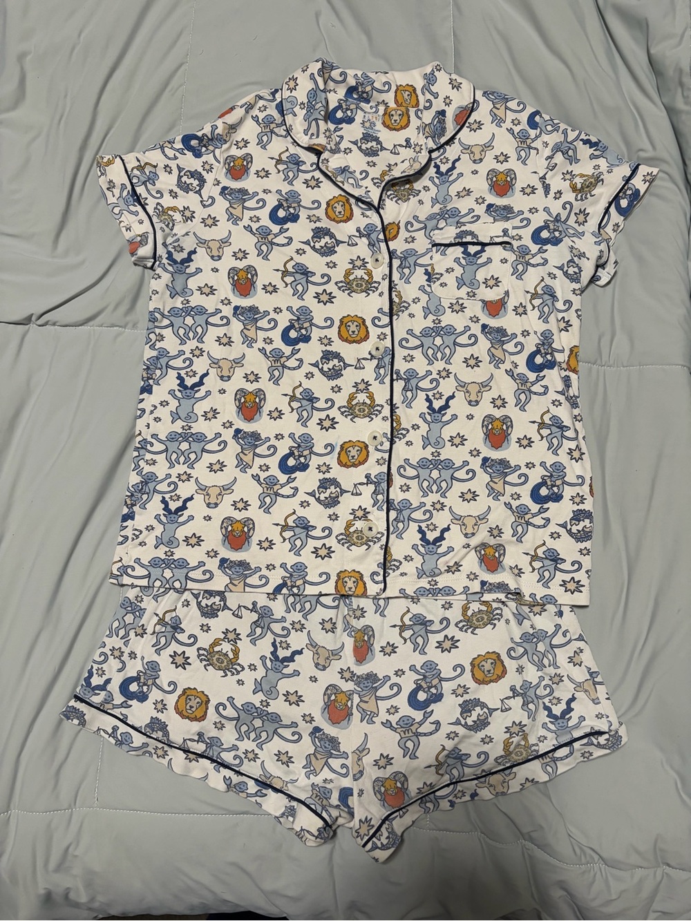 Roller Rabbit Monkey Horoscope Polo Pajama Set XS Pima Cotton Zodiac Print